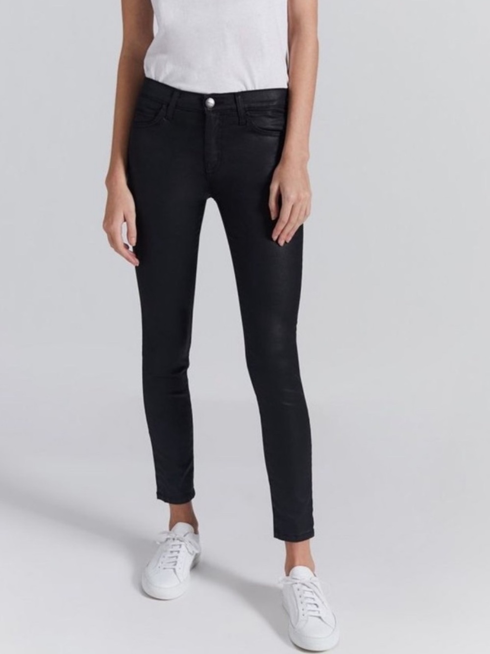 Current/Elliot Coated Black Stiletto Jeans 25